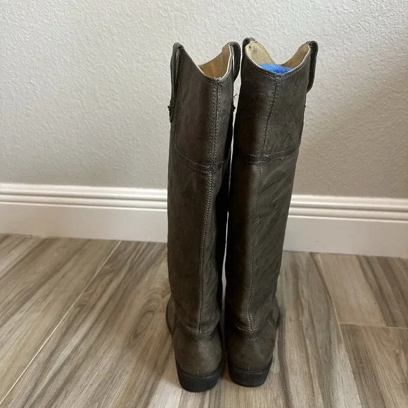 FRYE Carson Boots SZ 8.5 Tall Gray Leather Cowboy Western Riding Pull on Classic